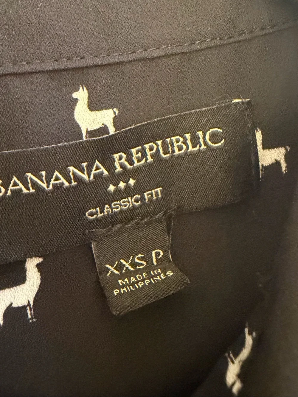 Banana Republic Black Button-Down Shirt with White Mini Print